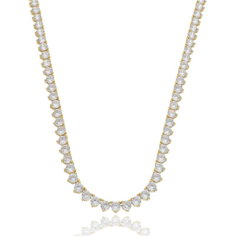Colar Riviera Cravejada 3 Pontas 4 MM Banhado A Ouro 18K Ou Ródio Branco