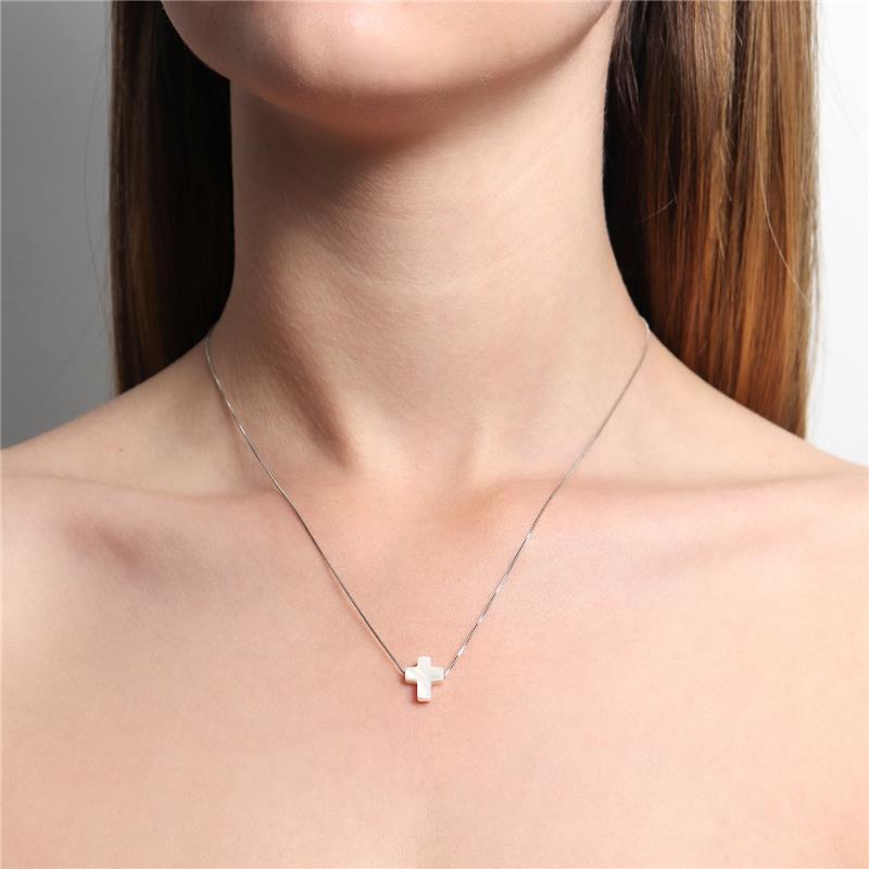 Colar Gargantilha Cruz De Madrepérola 11MM Madre Veneziana Banhado A Ouro 18k Ou Ródio Branco