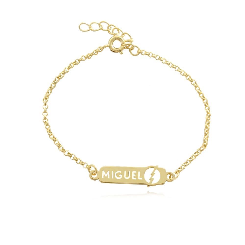 Pulseira Infantil com Nome e Símbolo do Flash Banhada a Ouro 18K