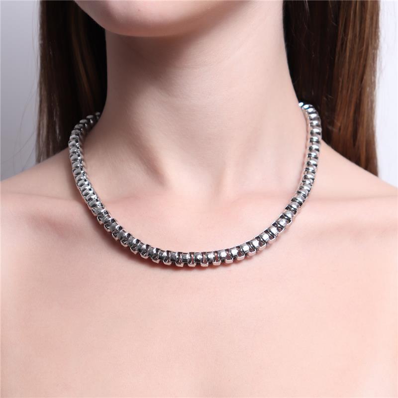 Colar Choker Super Veneziana Banhado A Ródio Branco
