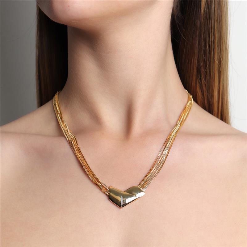 Colar Choker Multi Fios Veneziana Com Pingente Origami Banhado A Ouro 18K
