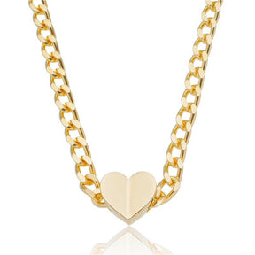 Colar Choker Elos "G" Com Coração Dobrado Banhado Em Ouro 18K Ou Ródio Branco