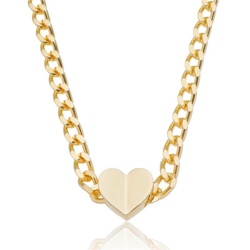 Colar Choker Elos "G" Com Coração Dobrado Banhado Em Ouro 18K Ou Ródio Branco