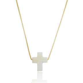 Colar Gargantilha Cruz De Madrepérola 11MM Madre Veneziana Banhado A Ouro 18k Ou Ródio Branco