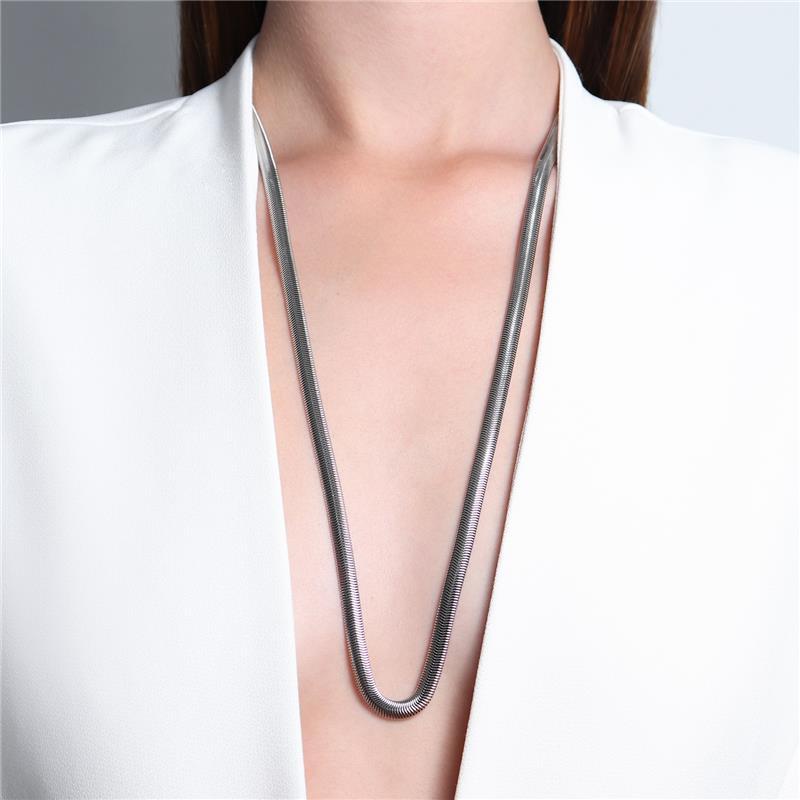 Colar Corrente Serpente Longo 6MM Banhado A Ródio Branco