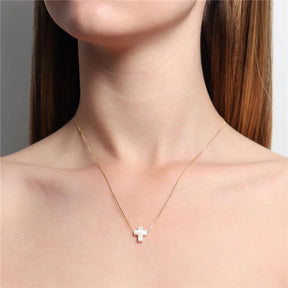 Colar Gargantilha Cruz De Madrepérola 11MM Madre Veneziana Banhado A Ouro 18k Ou Ródio Branco