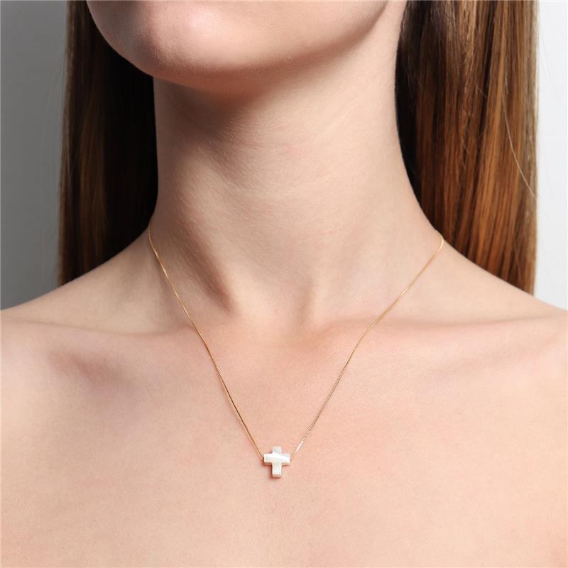 Colar Gargantilha Cruz De Madrepérola 11MM Madre Veneziana Banhado A Ouro 18k Ou Ródio Branco