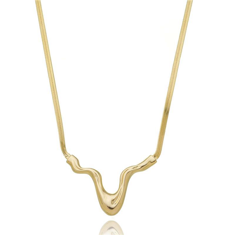 Colar "V" Orgânico Na Fita Banhado A Ouro 18K