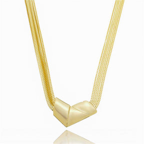Colar Choker Multi Fios Veneziana Com Pingente Origami Banhado A Ouro 18K