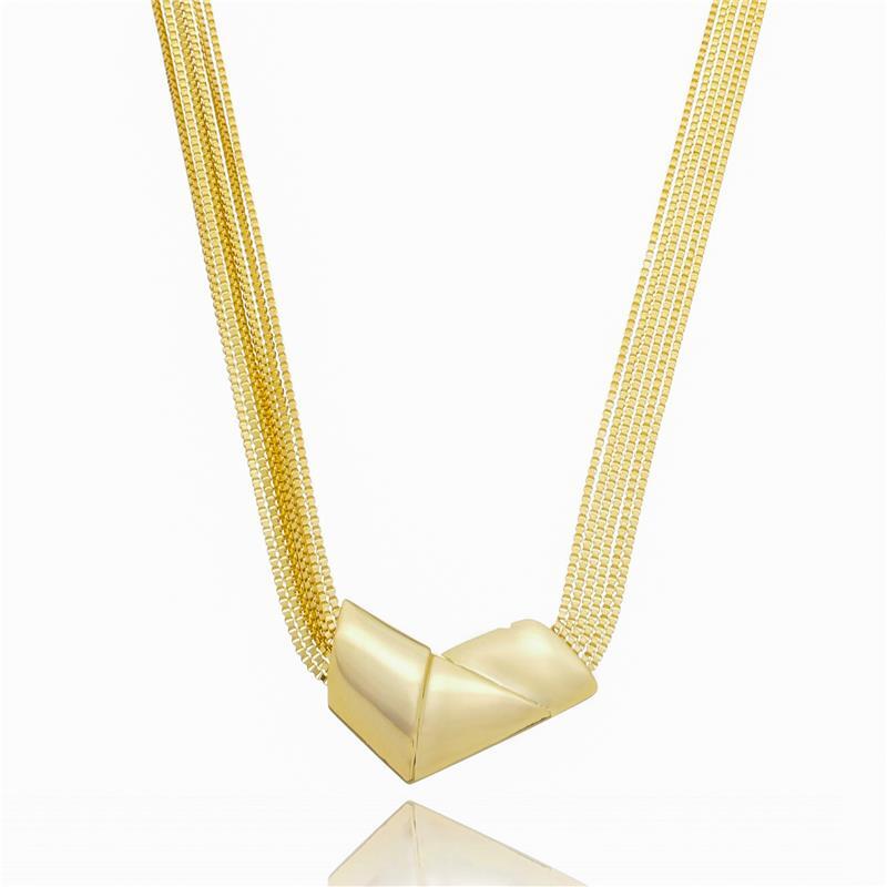 Colar Choker Multi Fios Veneziana Com Pingente Origami Banhado A Ouro 18K