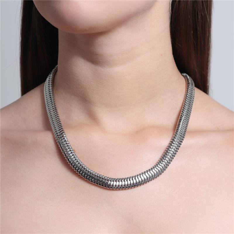 Colar Corrente Serpente Oca 10,0MM Banhado A Ródio Branco